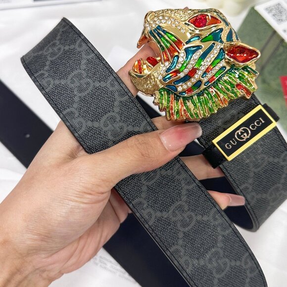 Gucci GG Bengal Tiger Leather Belt w/ Silver Buckle Unisex 90/36 - Picture 2 of 6